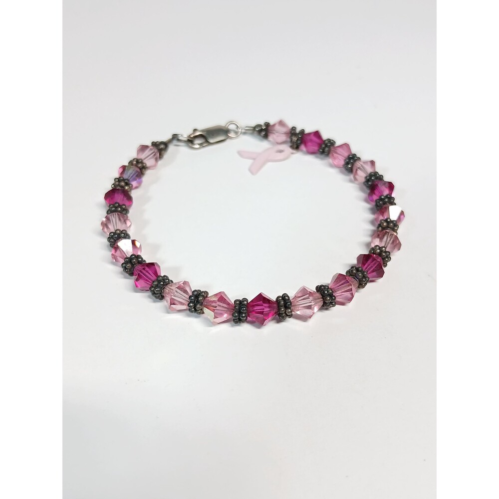 Sterling Silver 925 Breast Cancer Awareness Bracelet 7"